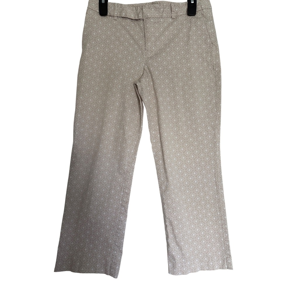 Banana Republic Martin Fit Pants Womens 8 Beige Medallion Print Straight Leg